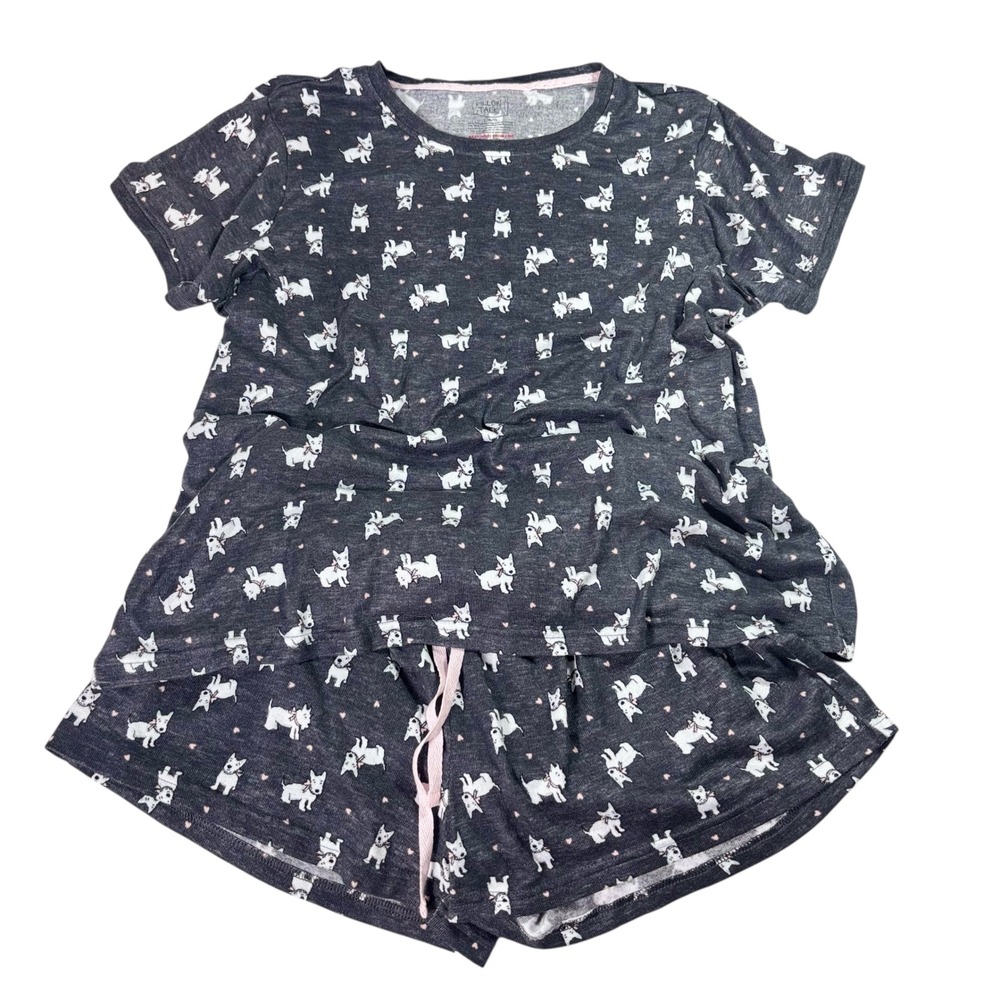 Pillow Talk Women Scottie Dog Heart Grey Pajama Short Set‎ Large Butter Soft